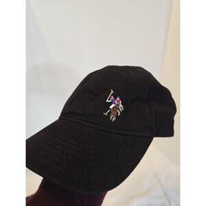 90's US Polo Assn Cap Hat Logo Horse Adjustable Black 100% Cotton Black Chino